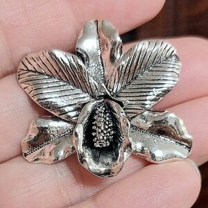 Orchid flower silver necklace pendant